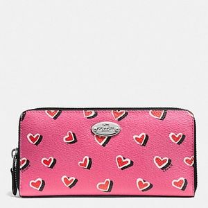 NWT Coach Accordion Zip Heart Print Pattern Canvas Wallet in Pink